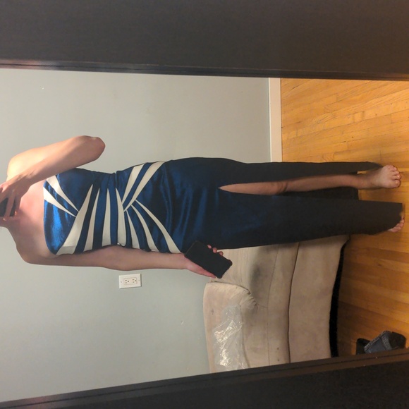 Vintage navy blue formal long dress fitted - Picture 4 of 5